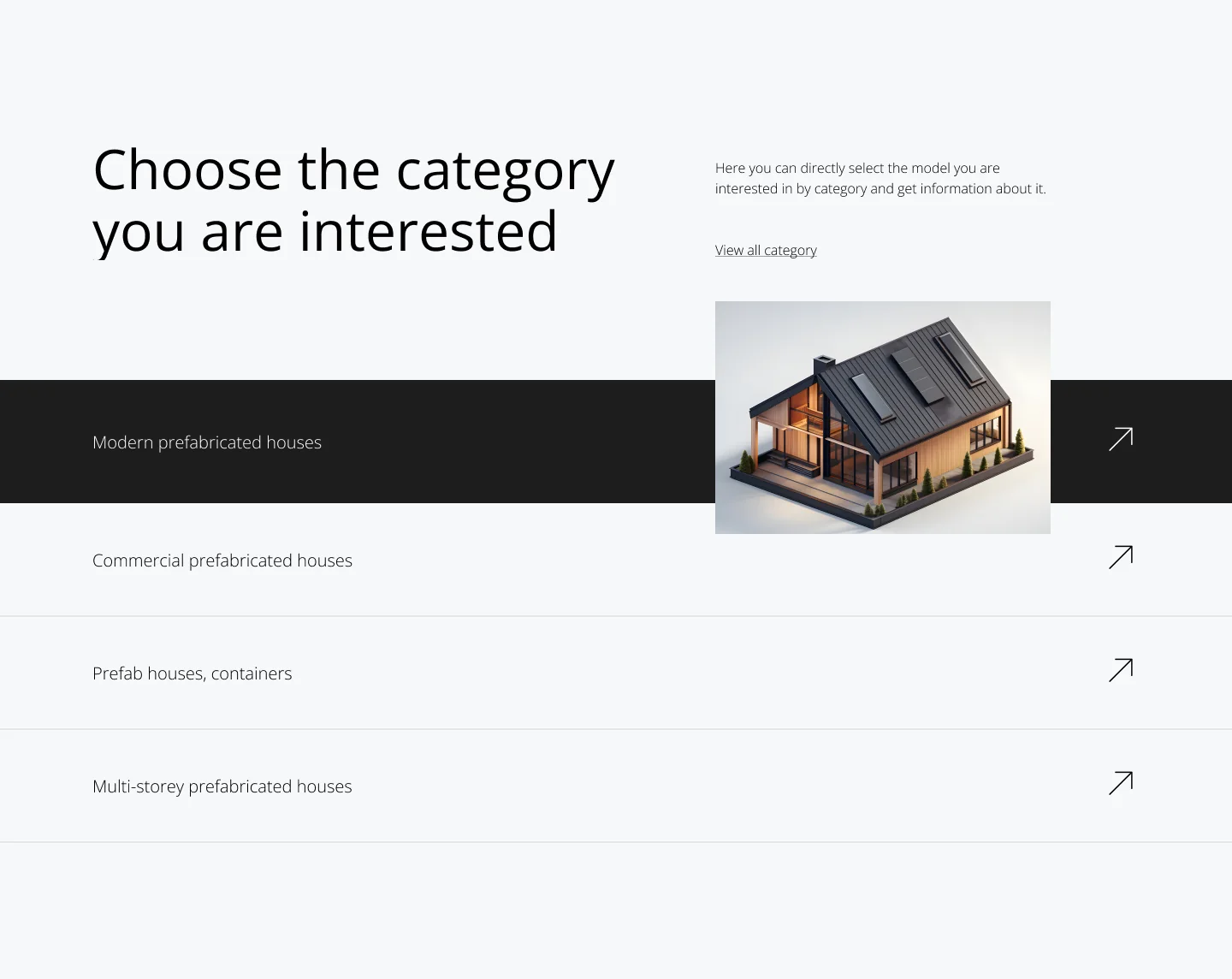 House categories list with hover image