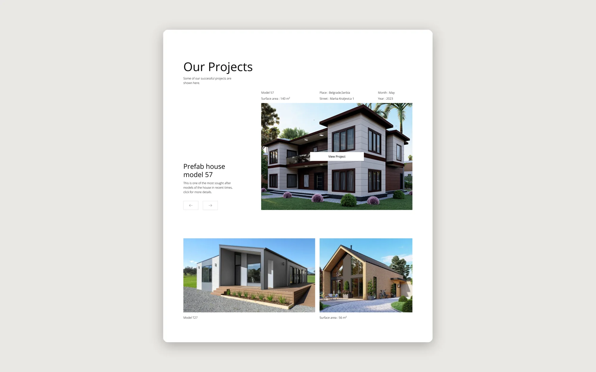 Our projects section with featured model